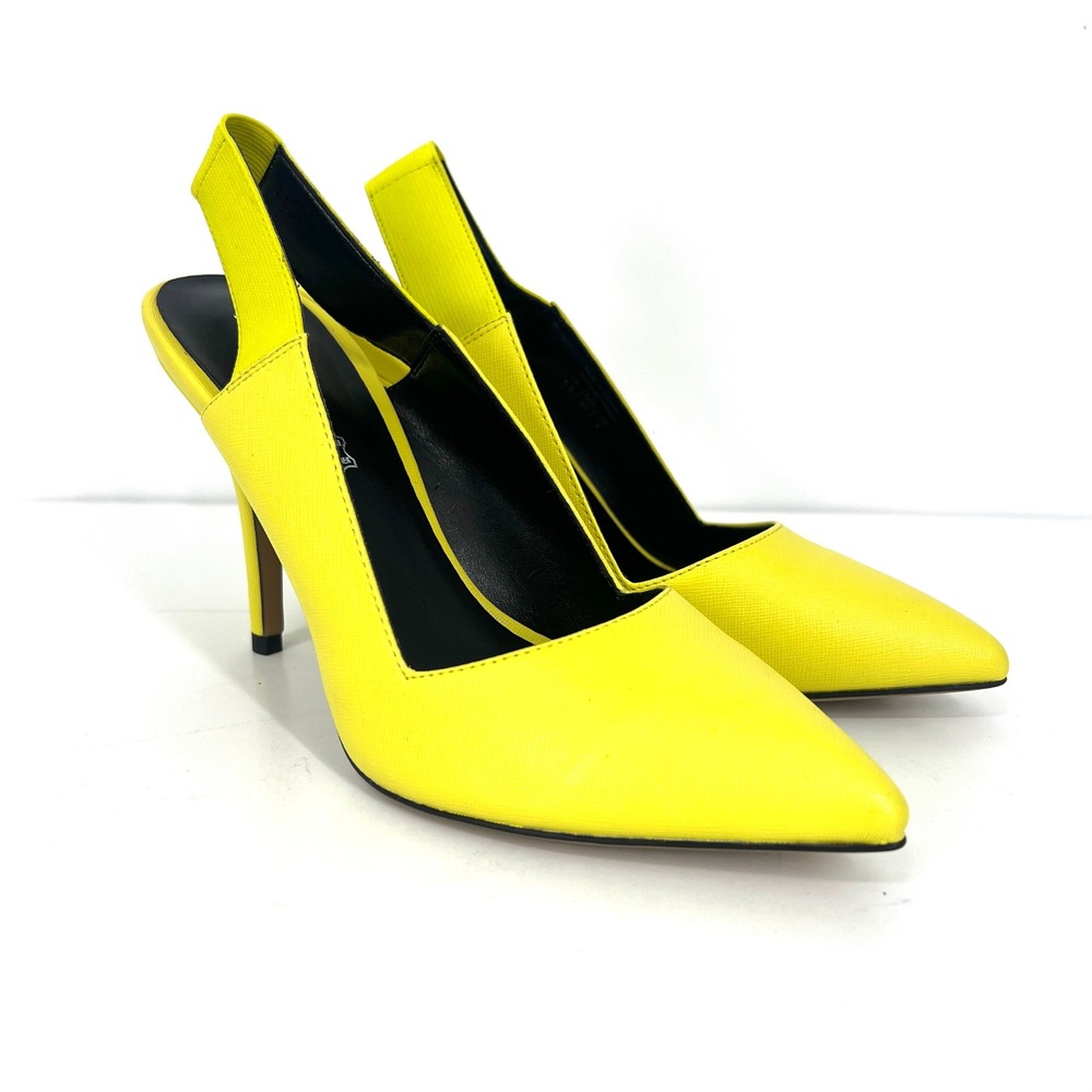 Aldo Neon Yellow Leather Slingback Pumps Pointed Toe Stiletto Heels Womens 6.5